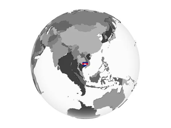 Камбоджа Сером Политическом Глобусе Встроенным Флагом Иллюстрация Белом Фоне — стоковое фото
