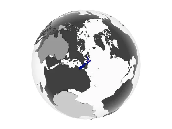 Nueva Zelanda Globo Político Gris Con Bandera Incrustada Ilustración Aislada —  Fotos de Stock