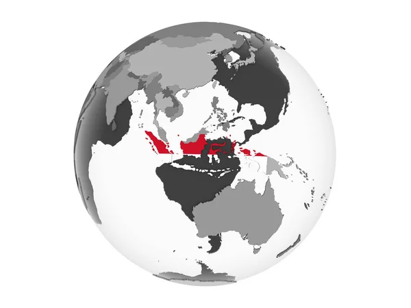 Indonésie Šedé Politické Globe Vloženými Vlajky Ilustrace Izolované Bílém Pozadí — Stock fotografie