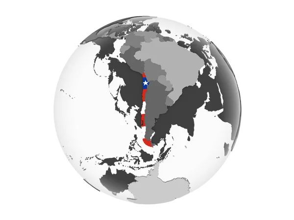 Chile Šedé Politické Globe Vloženými Vlajky Ilustrace Izolované Bílém Pozadí — Stock fotografie