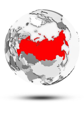 Rusya beyaz arka plan üzerinde izole gölge ile basit gri dünya üzerinde. 3D çizim.