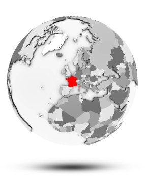 Fransa basit Gri Globe izole beyaz zemin üzerine gölge ile. 3D çizim.