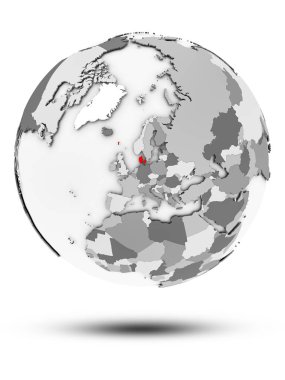 Danimarka basit Gri Globe izole beyaz zemin üzerine gölge ile. 3D çizim.