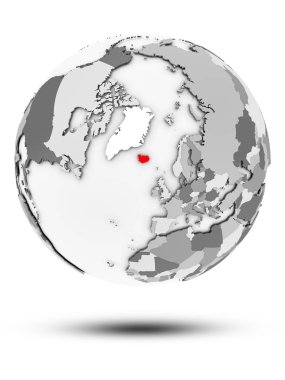 İzlanda basit Gri Globe izole beyaz zemin üzerine gölge ile. 3D çizim.
