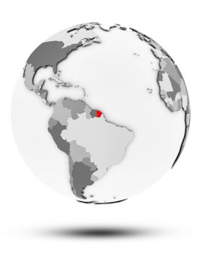 Fransız Guyanası basit Gri Globe izole beyaz zemin üzerine gölge ile. 3D çizim.