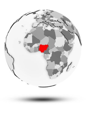 Nijerya basit Gri Globe izole beyaz zemin üzerine gölge ile. 3D çizim.