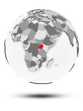 Uganda basit Gri Globe izole beyaz zemin üzerine gölge ile. 3D çizim.