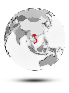 Vietnam beyaz arka plan üzerinde izole gölge ile basit gri dünya üzerinde. 3D çizim.