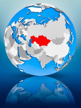 Kazakistan dünya yüzeyinde yansıtan üzerinde. 3D çizim.
