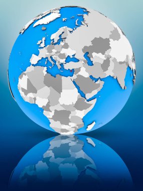 Kıbrıs yüzeyinde yansıtan dünya üzerinde. 3D çizim.