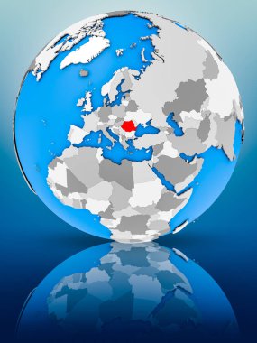 Romanya yüzeyinde yansıtan dünya üzerinde. 3D çizim.