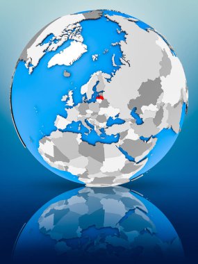 Letonya yüzeyinde yansıtan dünya üzerinde. 3D çizim.