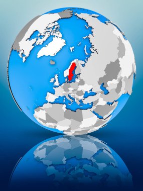 İsveç yüzeye yansıtan dünya üzerinde. 3D çizim.