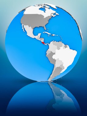 Kosta Rika yüzeyinde yansıtan dünya üzerinde. 3D çizim.