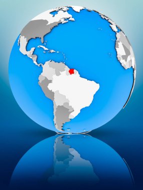 Surinam yüzeyinde yansıtan dünya üzerinde. 3D çizim.