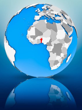 Benin yüzeyinde yansıtan dünya üzerinde. 3D çizim.