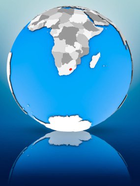 Lesotho dünya yüzeyinde yansıtan üzerinde. 3D çizim.