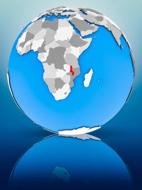 Malavi yüzeyinde yansıtan dünya üzerinde. 3D çizim.