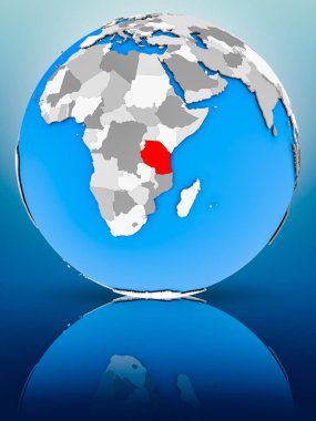 Tanzanya yüzeyinde yansıtan dünya üzerinde. 3D çizim.