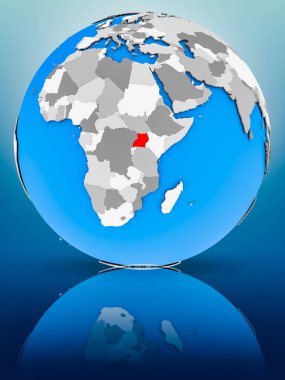 Uganda yüzeyinde yansıtan dünya üzerinde. 3D çizim.