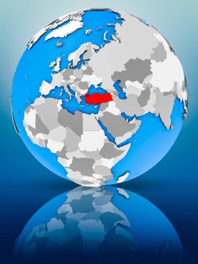 Türkiye Dünya yüzeyinde yansıtan üzerinde. 3D çizim.