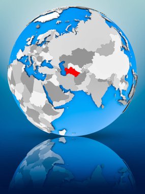 Türkmenistan yüzeyinde yansıtan dünya üzerinde. 3D çizim.