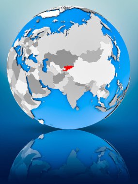 Kırgızistan yüzey üzerinde yansıtan dünya üzerinde. 3D çizim.