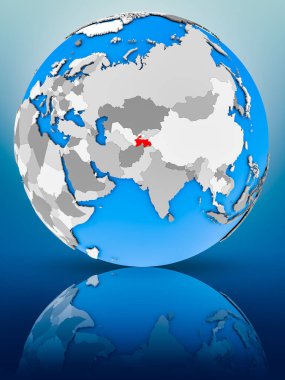 Tacikistan yüzeyinde yansıtan dünya üzerinde. 3D çizim.