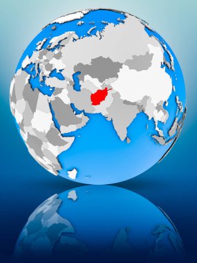 Afganistan yüzeyinde yansıtan dünya üzerinde. 3D çizim.