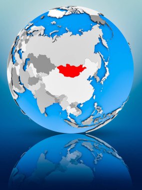 Moğolistan yüzeyinde yansıtan dünya üzerinde. 3D çizim.