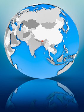 Bhutan yüzeyinde yansıtan dünya üzerinde. 3D çizim.