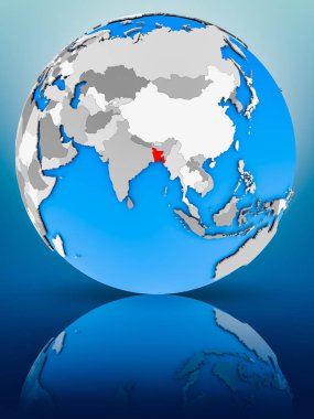 Bangladeş yüzeyinde yansıtan dünya üzerinde. 3D çizim.