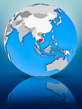 Kamboçya yüzeyinde yansıtan dünya üzerinde. 3D çizim.