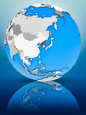 Kuzey Kore yüzeyinde yansıtan dünya üzerinde. 3D çizim.