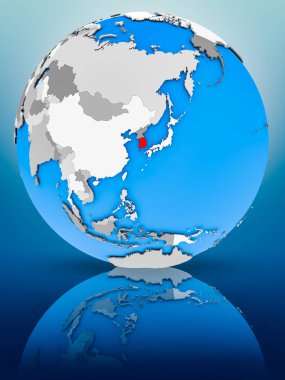 Güney Kore yüzeyinde yansıtan dünya üzerinde. 3D çizim.