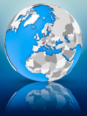 İsviçre yüzeyinde yansıtan dünya üzerinde. 3D çizim.