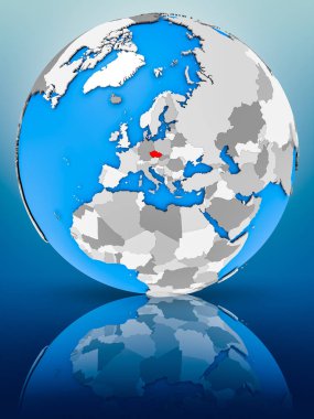 Çek Cumhuriyeti yüzeyinde yansıtan dünya üzerinde. 3D çizim.