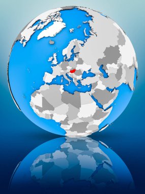 Macaristan yüzeyinde yansıtan dünya üzerinde. 3D çizim.