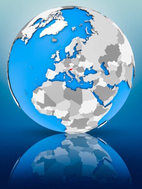 Slovenya yüzeyinde yansıtan dünya üzerinde. 3D çizim.