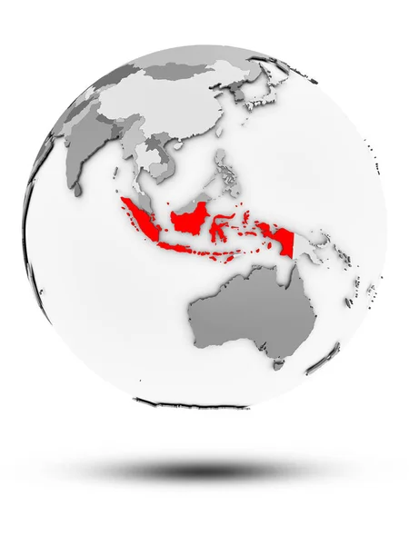 Indonésie Sur Simple Globe Gris Avec Ombre Isolée Sur Fond — Photo
