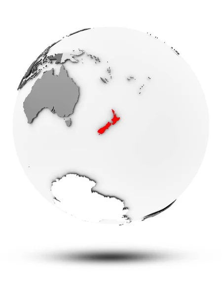 New Zealand on simple gray globe with shadow isolated on white background. 3D illustration.