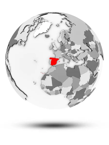 Espagne Sur Simple Globe Gris Avec Ombre Isolée Sur Fond — Photo