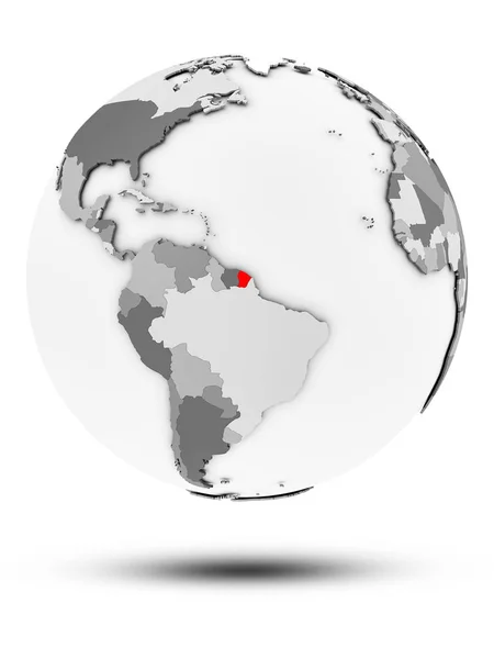 Французская Гвиана Простом Сером Глобусе Тенью Изолированы Белом Фоне Иллюстрация — стоковое фото