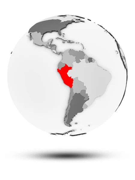 Перу Простом Сером Глобусе Тенью Изолированы Белом Фоне Иллюстрация — стоковое фото