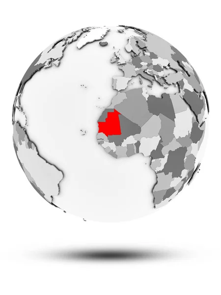 Мавритания Простом Земном Шаре Тенью Изолированной Белом Фоне Иллюстрация — стоковое фото