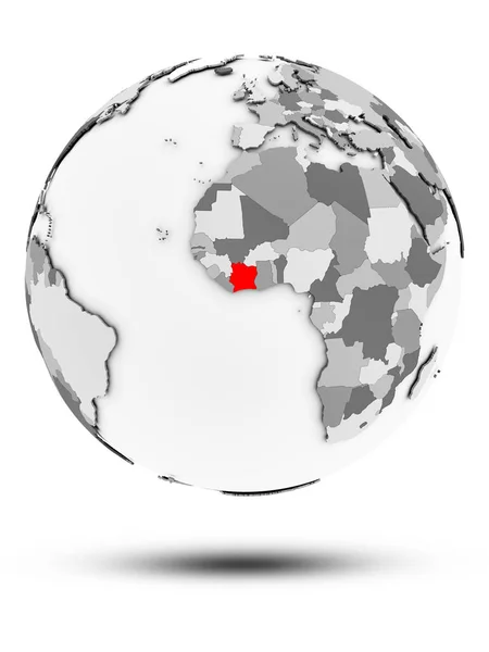 Côte Ivoire Sur Simple Globe Gris Avec Ombre Isolée Sur — Photo