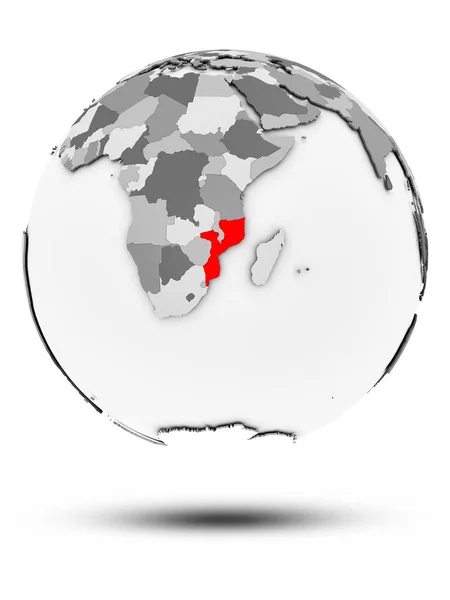Мозамбик Простом Сером Глобусе Тенью Изолированной Белом Фоне Иллюстрация — стоковое фото