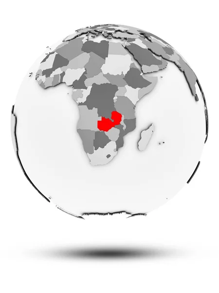 Zambia Eenvoudige Grijze Wereldbol Met Schaduw Geïsoleerd Een Witte Achtergrond — Stockfoto