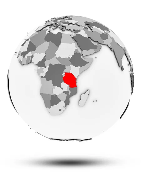 Tanzânia Simples Globo Cinzento Com Sombra Isolada Sobre Fundo Branco — Fotografia de Stock