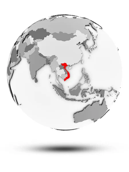 Vietnam Jednoduchý Šedý Glóbus Stínem Izolovaných Bílém Pozadí Obrázek — Stock fotografie